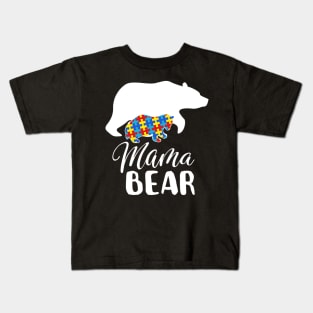 Mama Bear Autism Awareness Puzzle Piece Support Autistic Mom Kids T-Shirt